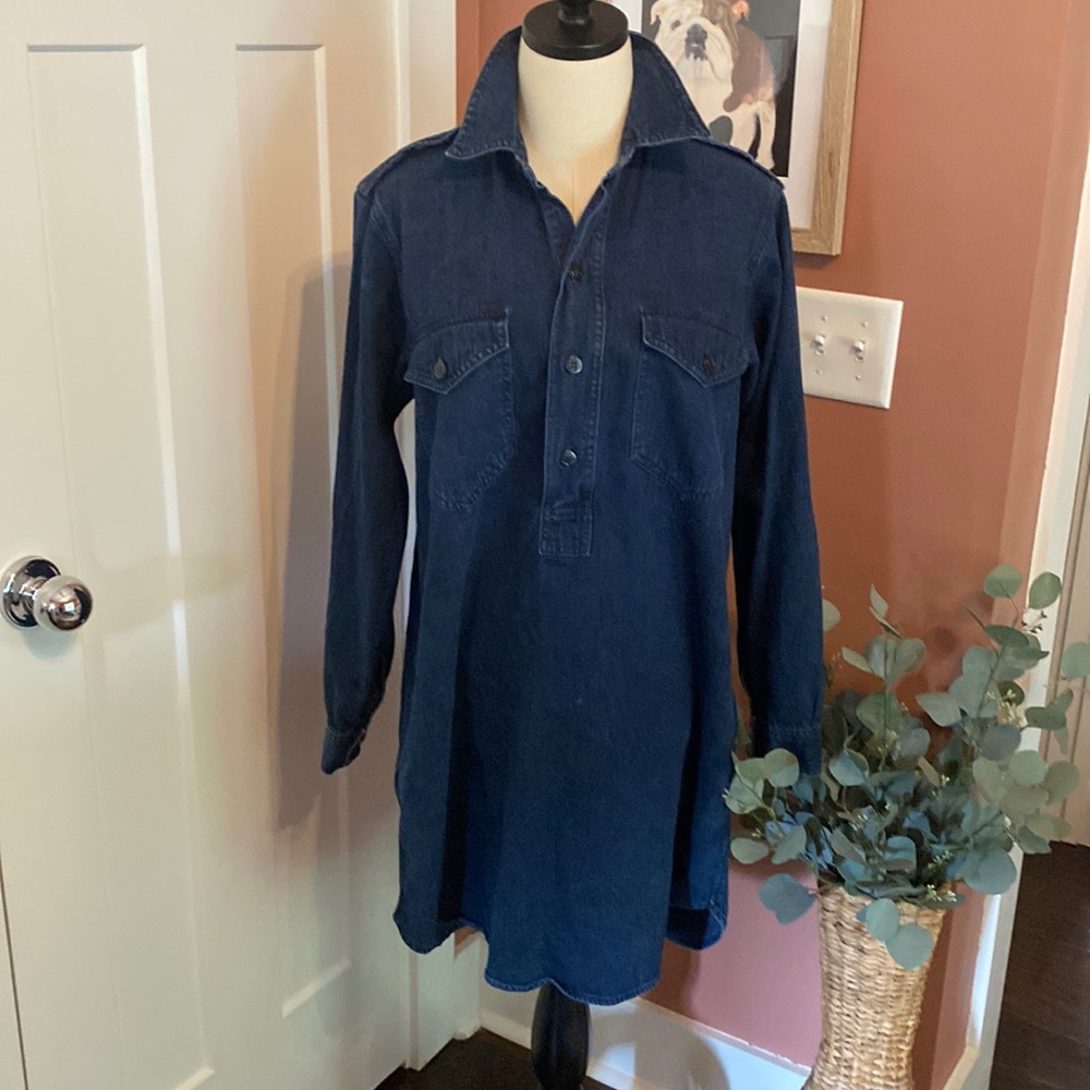 Polo Ralph Lauren shirt pockets dark denim collar 100% cotton S button up dress